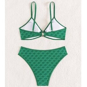 MSRP $39 Fanuerg Women's XS Triangle Bikini Set O Ring Linked Two Piece Swimsuit